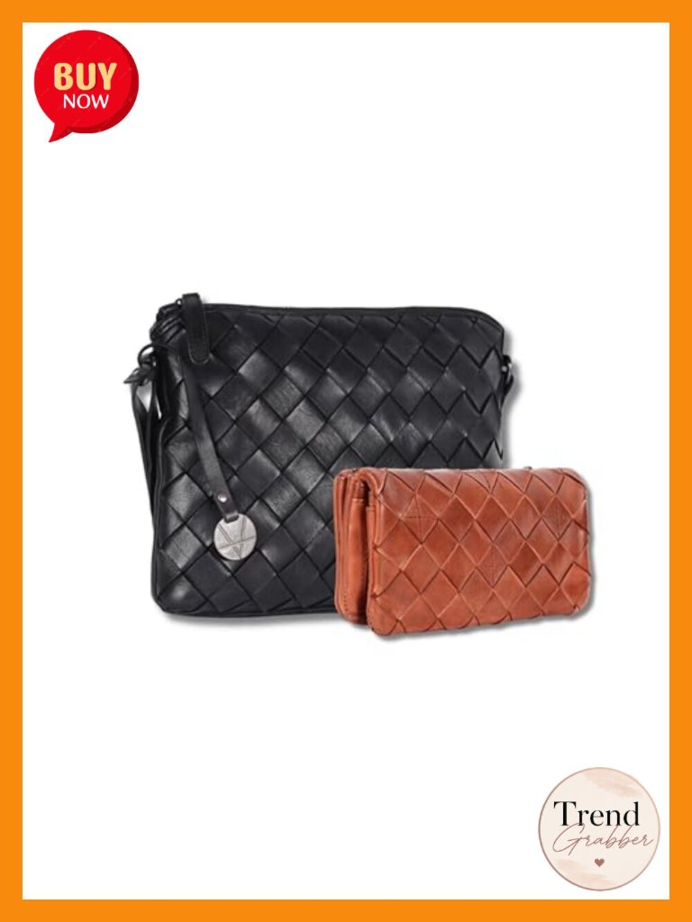 Genuine Leather Crossbody Bag & Wallet Set Zipper Coin Purse